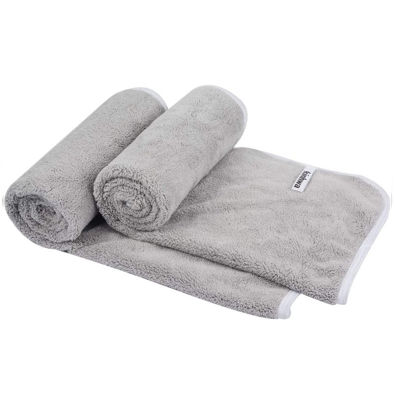 KinHwa Microfiber Hand Towels Ultra Soft Hand Towels for Bathroom Super Absorbent Bath Towels Ideal for Hair Spa Sports and Travel 30inch x 16inch 2 Pack Light-Gray - Image 1